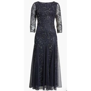 Pissarro‎ Nights Beaded Tulle A-Line Gown Blue Size 4 Cocktail Formal